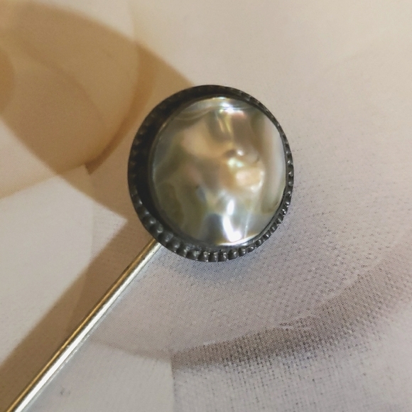 Antique Blister Pearl Sterling Stickpin - Picture 4 of 6